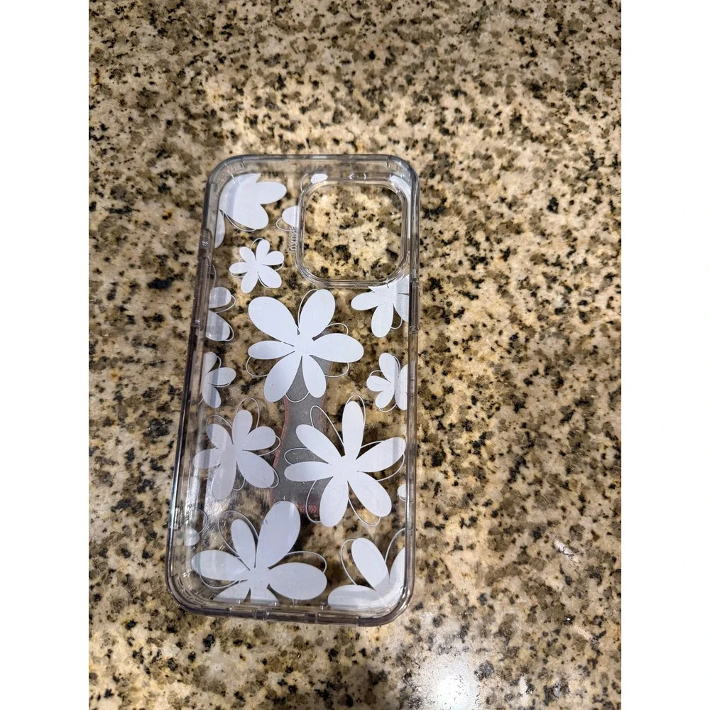 IPHONE 15 pro MAX Clear Phone Case White Daisy Floral‎ Pattern Protective Cover